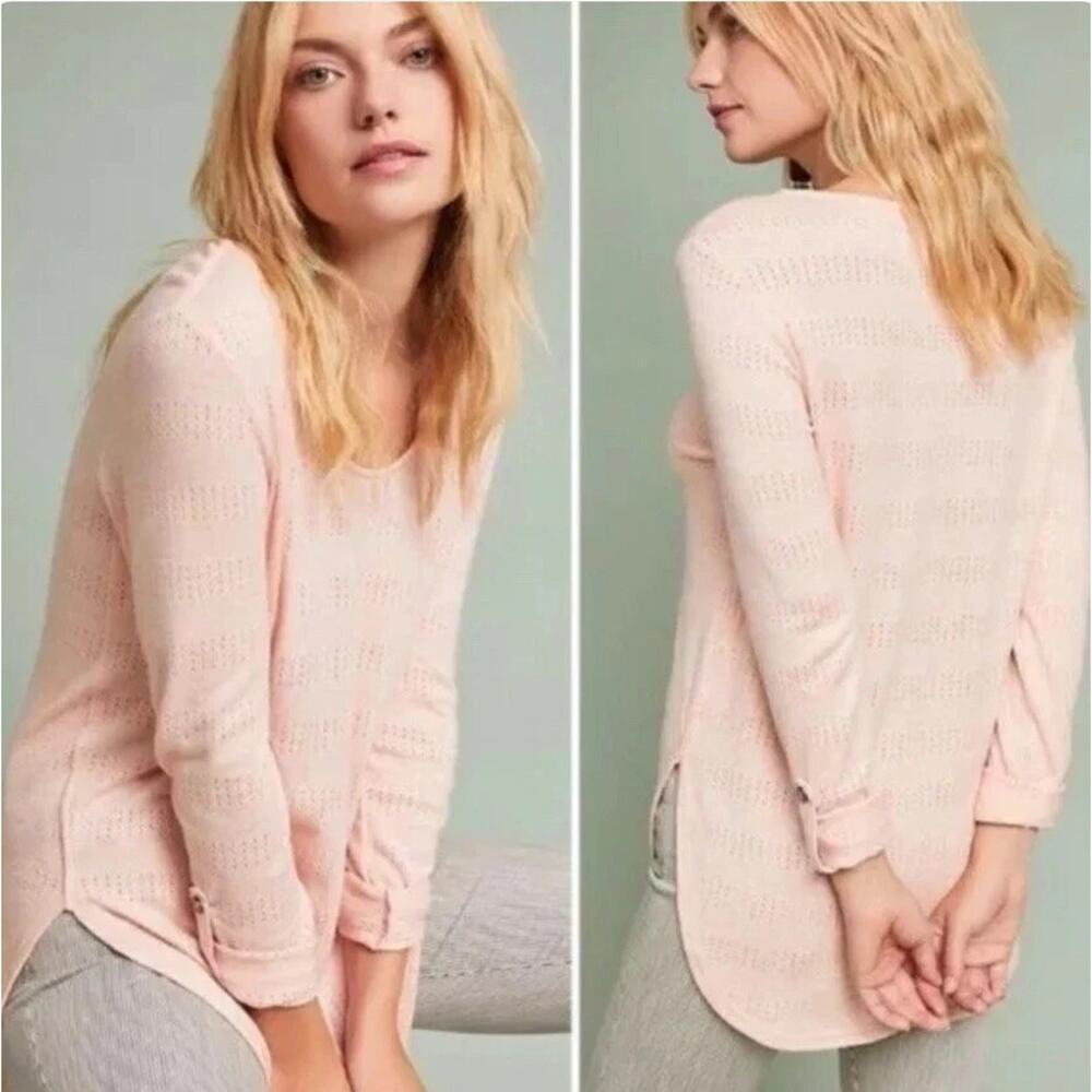Anthropologie Akemi+Kin Womens XS Pink Perforated Pointelle Long Sleeves Shirt
